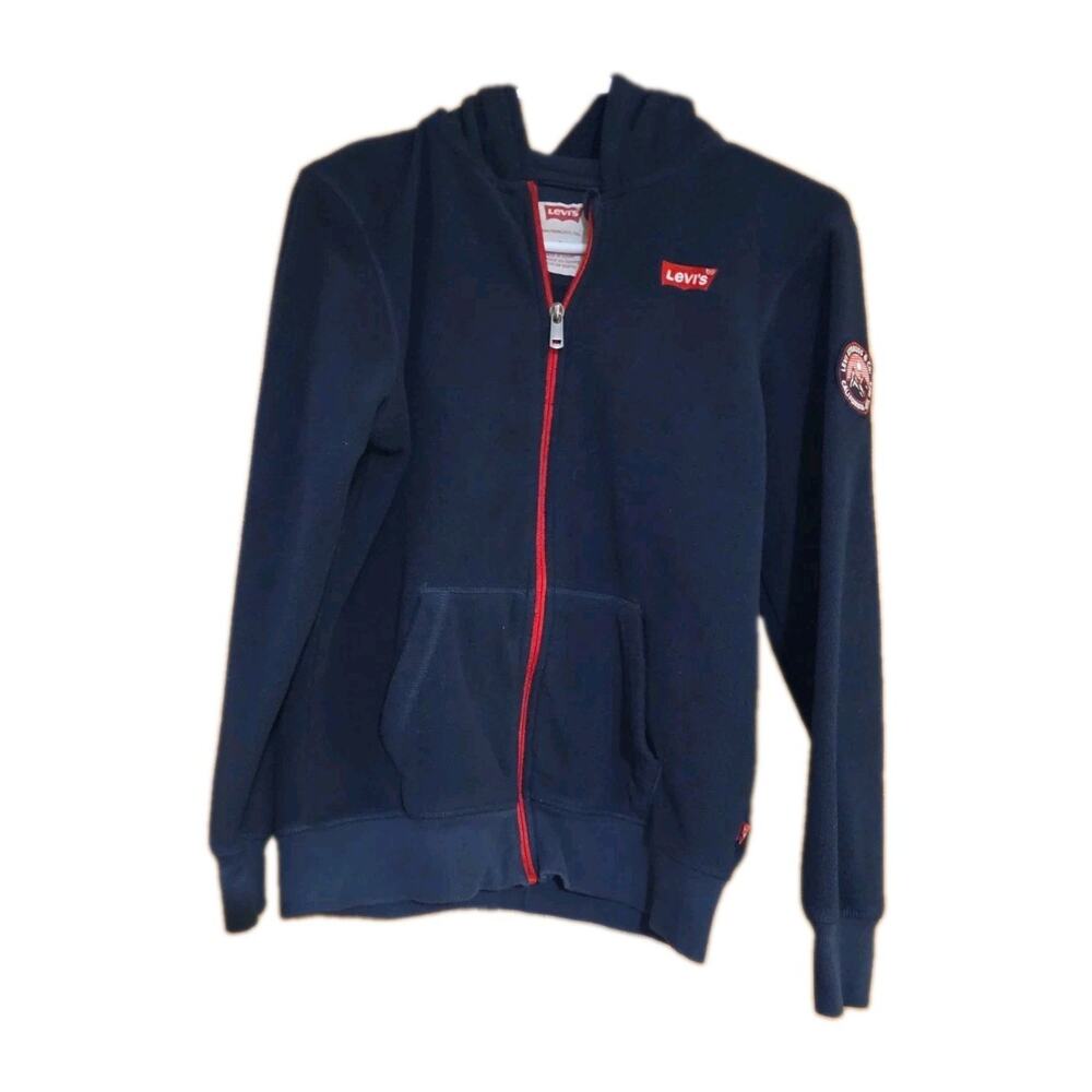 Levis Hoodie Boys Sz Large Red Blue Pockets Fleece